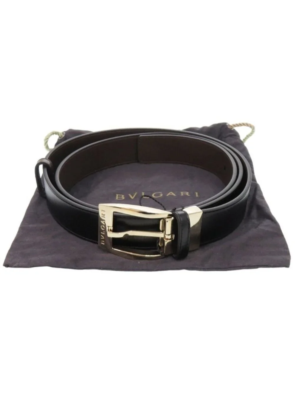 Bvlgari Square Buckle Leather Black Belt